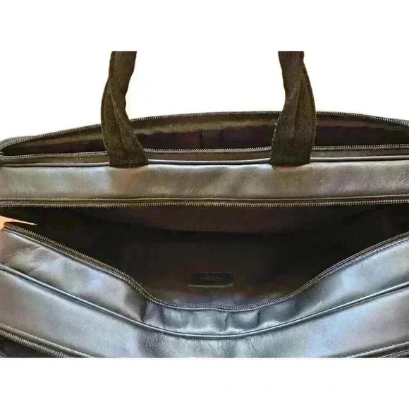 Hartmann Black Leather Expandable 3 Pocket Zip‎ Briefcase Shoulder Travel MINT - Picture 11 of 16